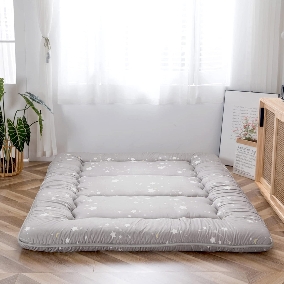 MAXYOYO Japanese Floor Futon Mattress, Thicken Tatami Mat Sleeping Pad Foldable Roll Up Mattress Dormitory Mattress Pad Floor Lounger Pillow Bed