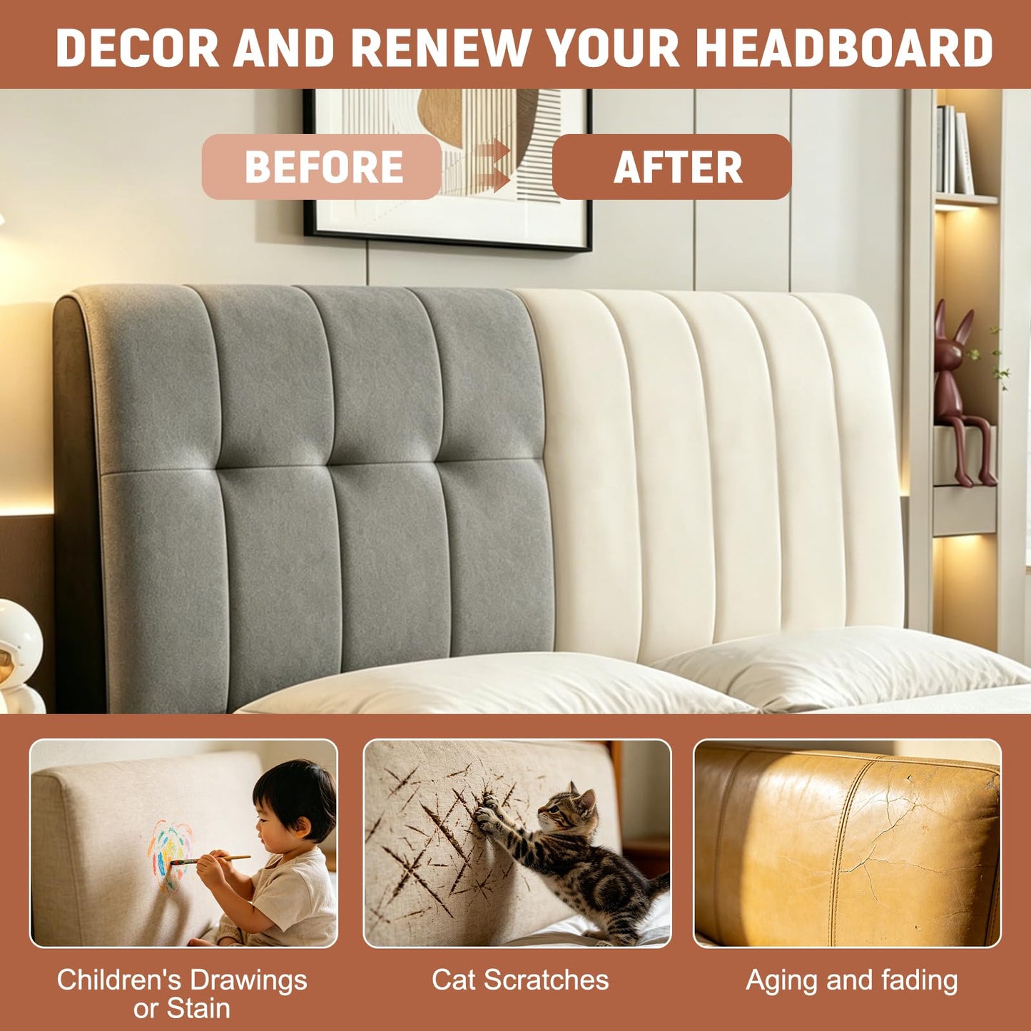 crayfomo Headboard Cover,150cm Padded Headboard Slipcover