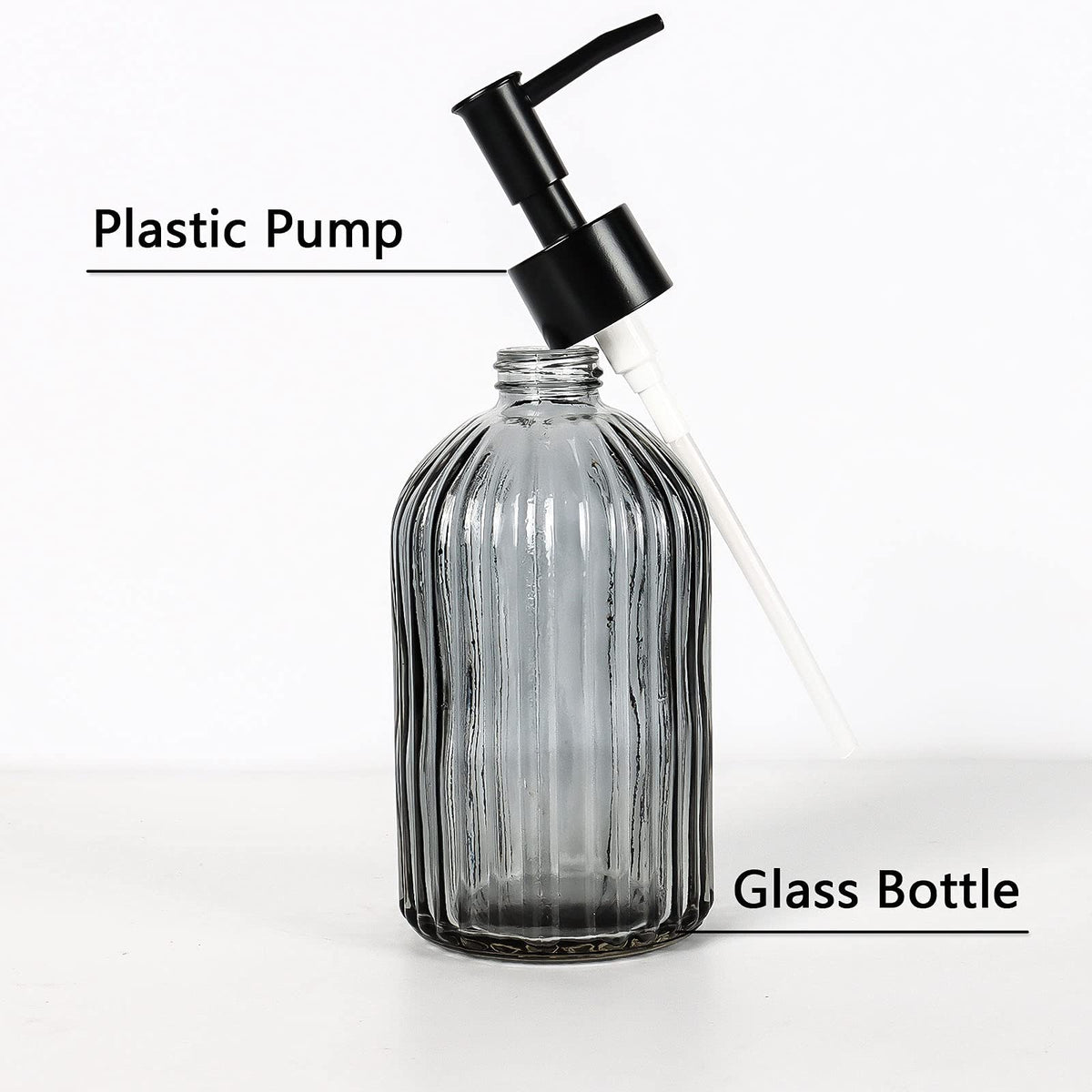 Topsky Glass Soap Dispenser with Black Plastic Rustproof Pump, 400ml Grey