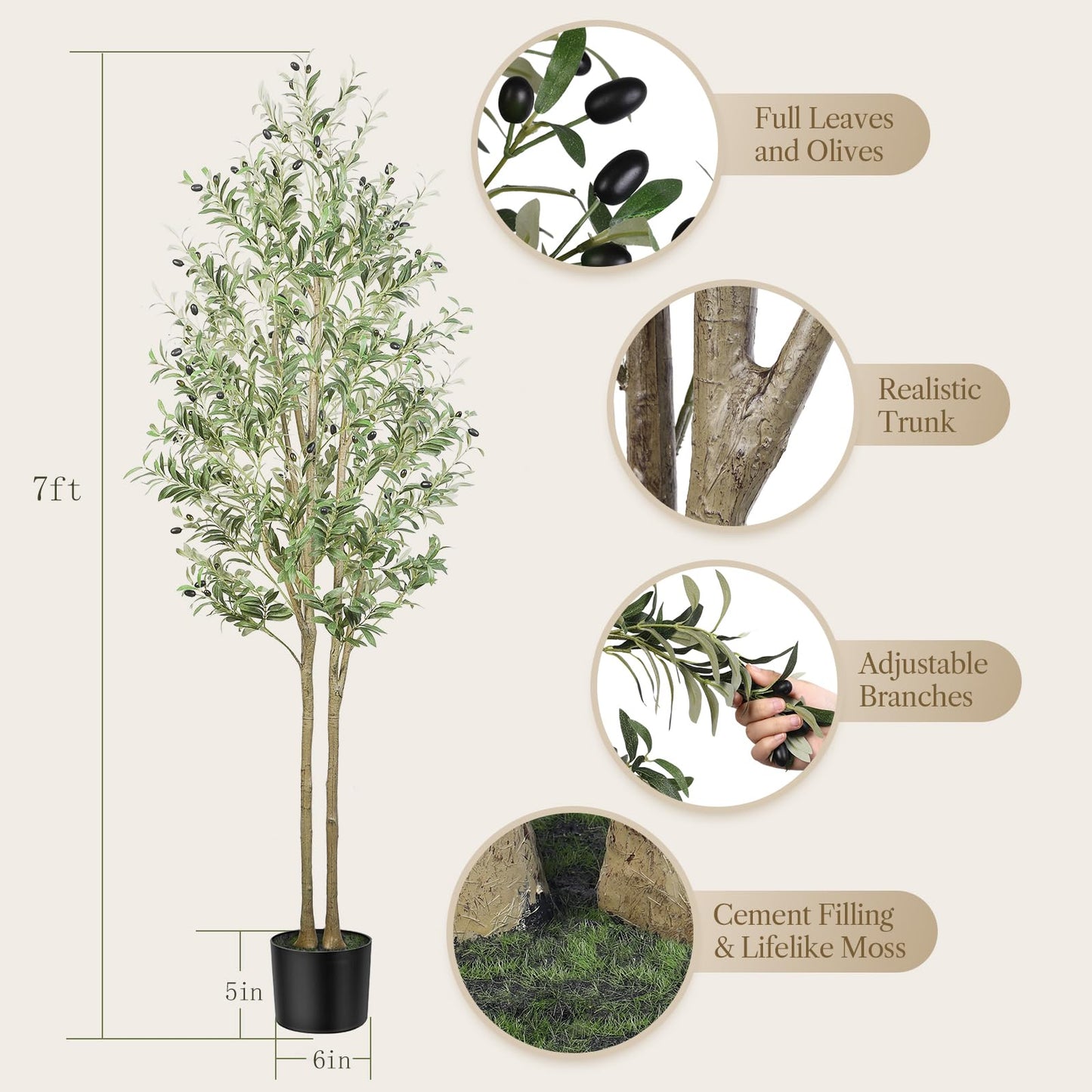 Alupssuc Artificial Olive Tree, Fake Olive Tree with Lifelike Leaves, Indoor Outdoor for Home & Garden, 7FT (210cm)