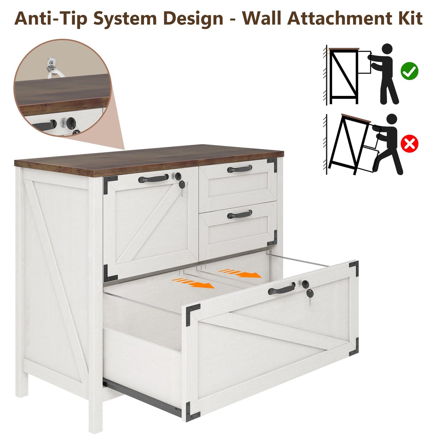 BonVache Wood Lateral File Cabinet with 4 Drawer for Hanging Files Letter/A4/Legal Size, Large Farmhouse Filing Cabinets with Lock for Home Office