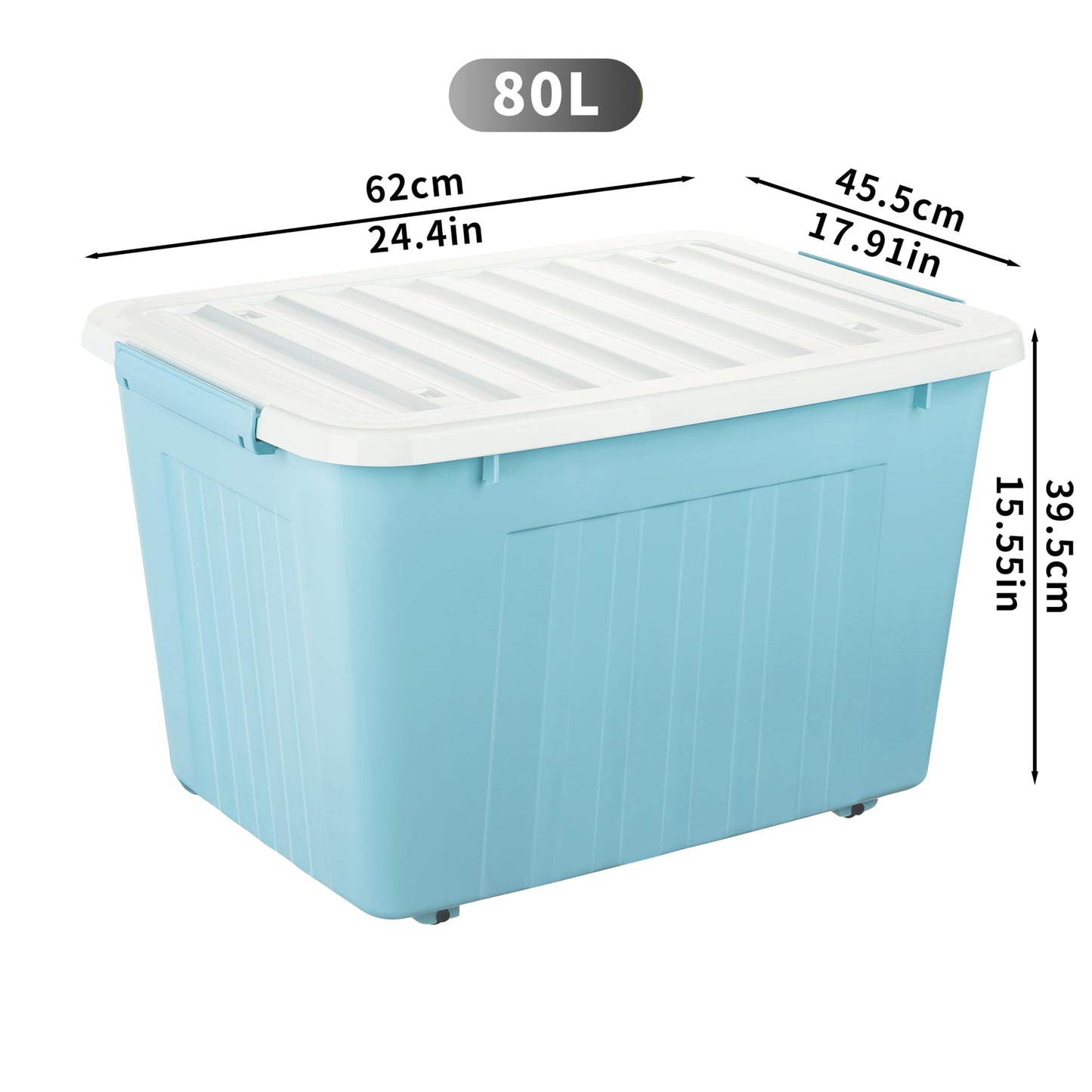 Cetomo 80L*3 Storage Boxes with Lids, Plastic Storage Box with Wheels and Secure Side Latches, Stackable & Nestable Organizer for Home, Office