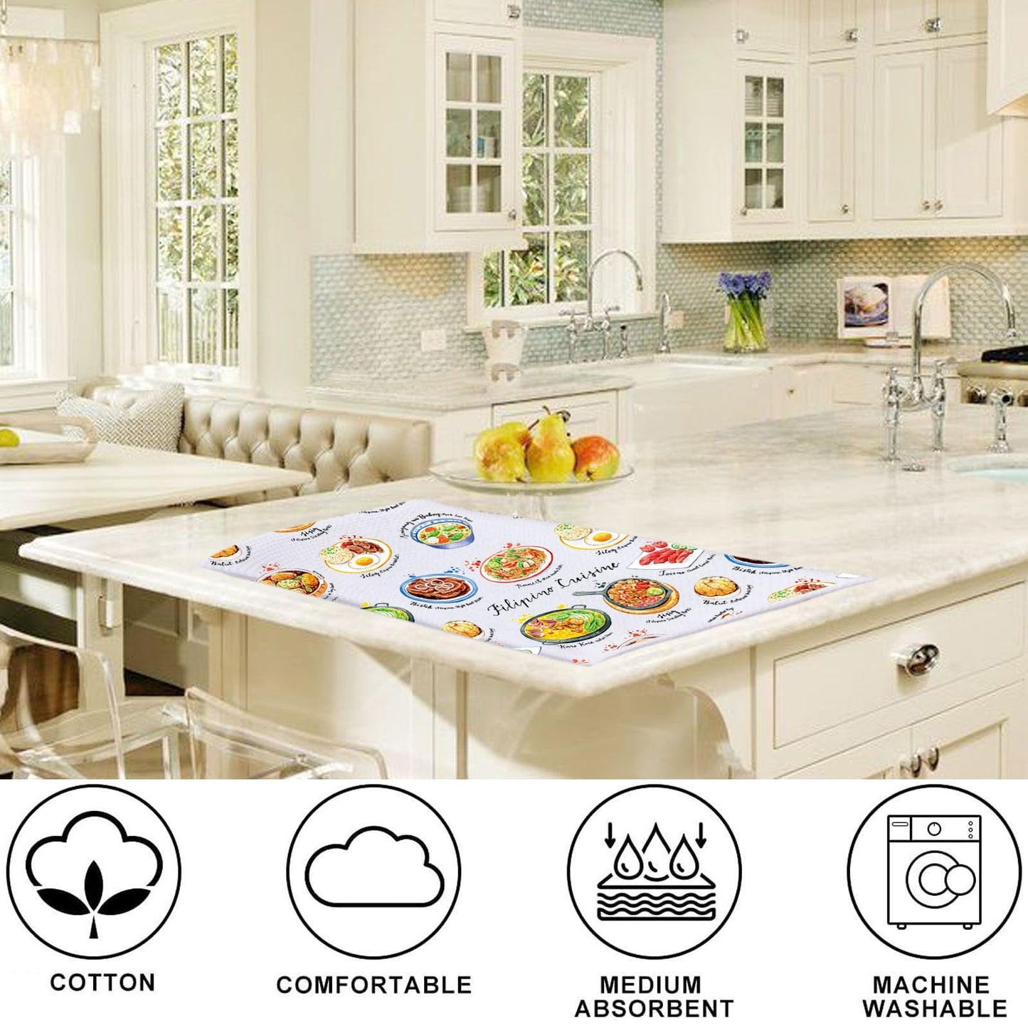 LEVLO Filipino Cuisine Kitchen Towel Philippines Travel Gifts Philippines Culture Dish Towels Filipino Housewarming Gift (Filipino Cuisine Towel)