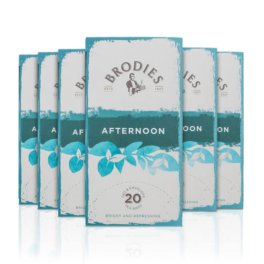Brodies Afternoon Tea Tag and Envelope - 6 Tea Boxes of 20 Tea Bags (Total 120 Tea Bags) - Light and bright blend of fine Teas that can be drunk at