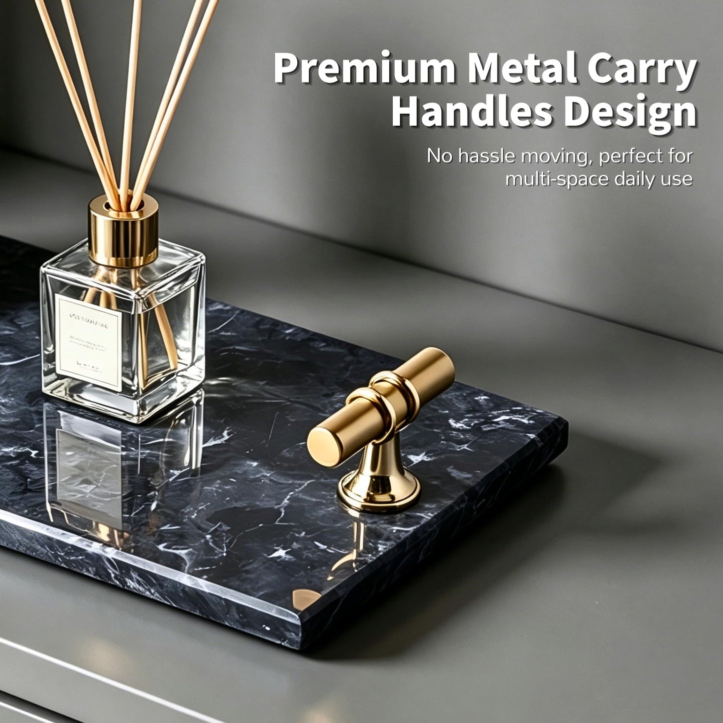 Natural Marble Vanity Tray with Handles & Foot Pads for Bathroom Home Decor