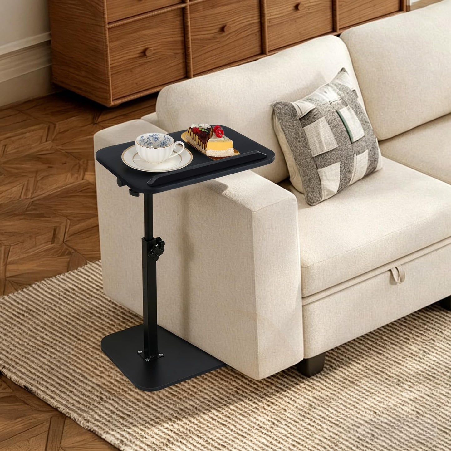 comfoyar C Shaped Side Table Adjustable Height, 360° Swivel 180° Flip Bedside Table with Slat for Sofa Bathtub