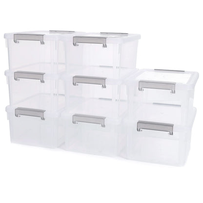 Citylife 8 Packs 3L Storage Boxes with Lids, Small Storage Boxes, Stackable Clear Plastic Storage Boxes with Handles