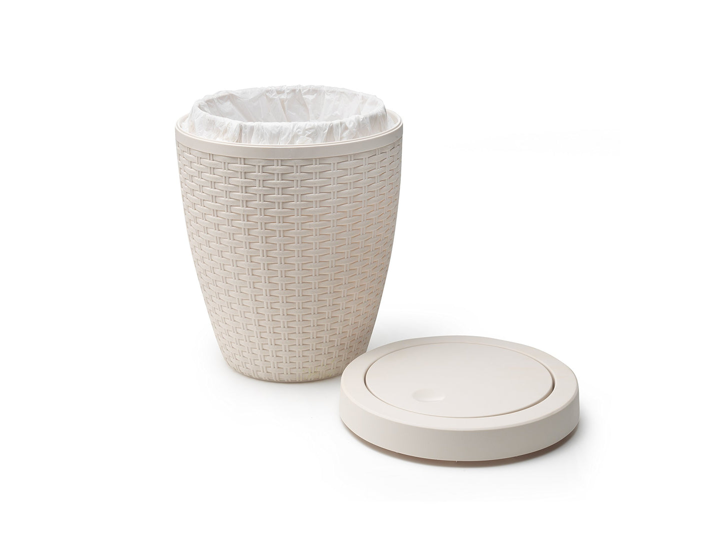 Addis 515799 Faux Rattan Round Bathroom Bin with Swing lid, Calico Linen, L 22.5 cm, W 22.5 cm, H 29 cm