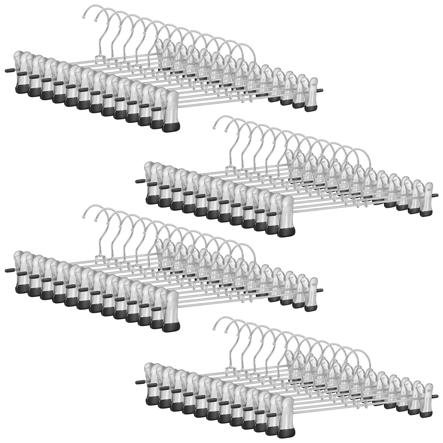 CHIHEUNG 50PCS Trouser Hangers, Skirt Hangers with Clips, Adjustable Non-Slip Clothes Hangers for Organizing Jeans, Dress, Pants, Skirts