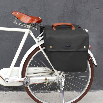 TOURBON Waterproof Canvas Bicycle Bike Rear Seat Carrier Luggage Storage Bag Cycling Double Roll-up Pannier Bag Rear Pack Black