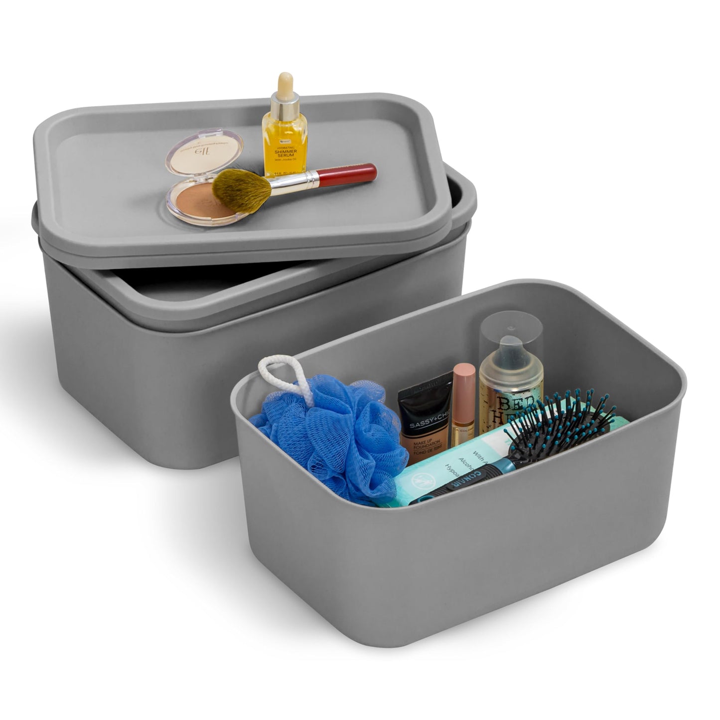 Iris Ohyama, Set of 3 Plastic Storage Boxes with Non-Snap Lid, Stackable, for Kitchen, Bathroom, Bedroom, Dressing Room, Office