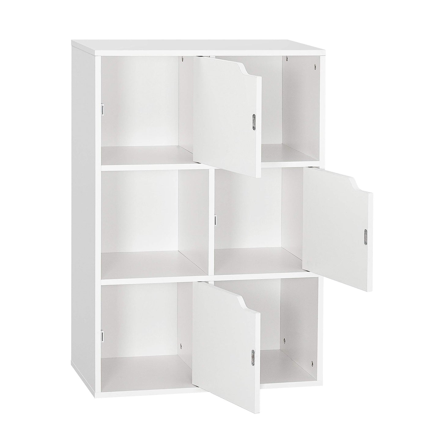 Mondeer Bookcase White, 6 Cube Storage Unit, 3-Tier Bookshelf with Doors, Wooden Shelf Organiser Display Cabinet for Living Room, Bedroom