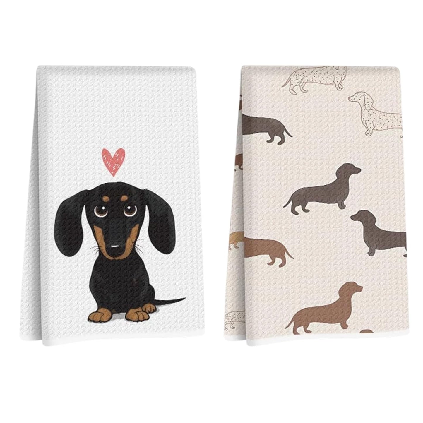 Clyrax 2 PCS Kitchen Towels Set, Cute Dachshund Hand Towels for Kitchen, Soft Microfiber Hand Towel, Absorbent Decorative Towel for Kitchen, Bathroom
