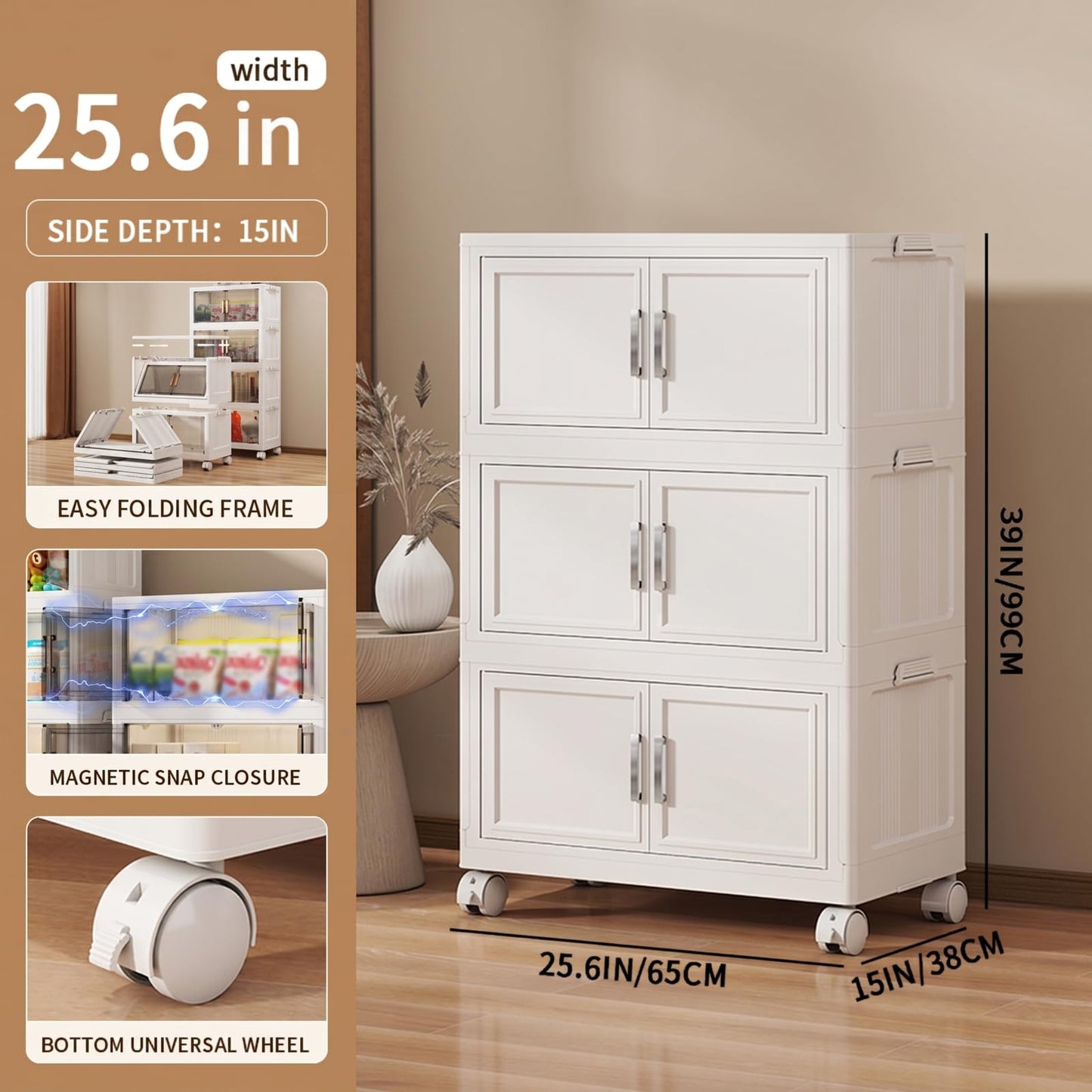 Naviconvex Storage Boxes with Lid, 60L*3 Tier Plastic Storage Box with 1 Lid, Foldable Boxes, Stackable Drawers with Wheels