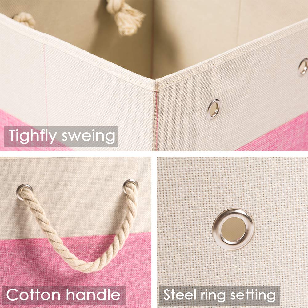 Prandom Foldable Cube Storage Bins 28x28x28cm [4-Pack] Fabric Linen Storage Baskets Cubes Drawer with Cotton Handles Organizer for Shelves Closet