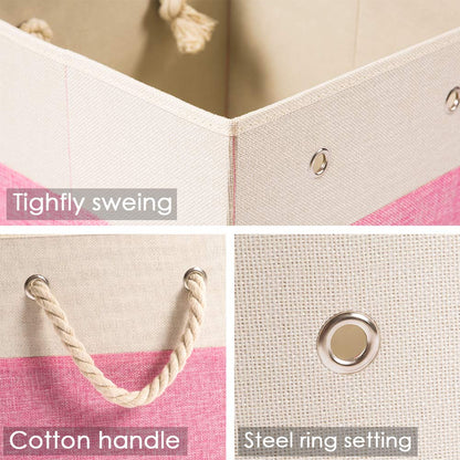 Prandom Foldable Cube Storage Bins 28x28x28cm 4-Pack Fabric Linen Storage Baskets Cubes Drawer with Cotton Handles Organizer for Shelves Closet