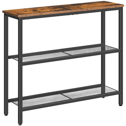 HOOBRO Console Table for Hallway Slim, Narrow Console Table, Hallway Table with 3 Shelves, Slim Sofa Table for Small Spaces, Living Room, Metal Mesh