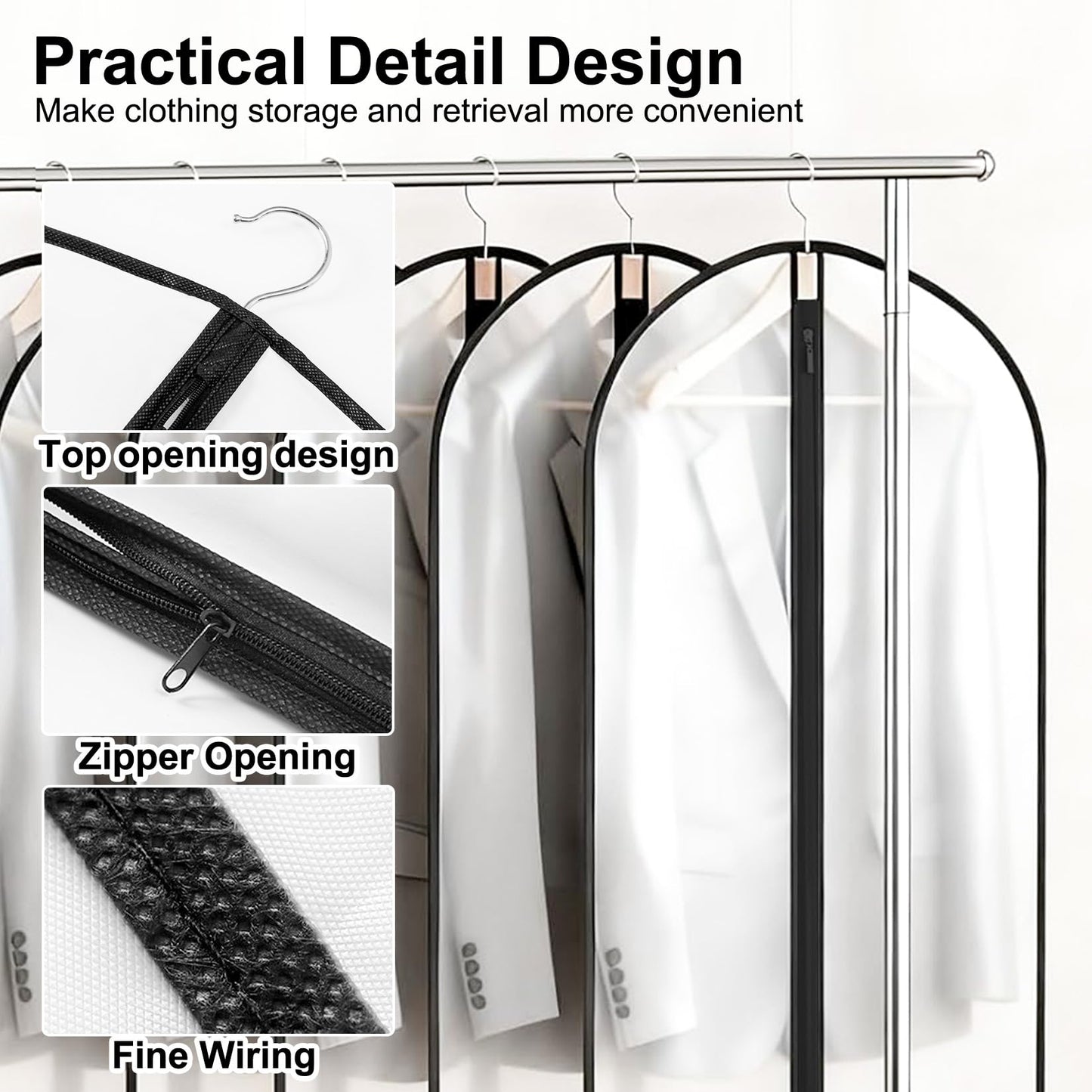 3 Pcs Dress Bags Coverss, 60 x 140cm Long Dress Covers Garment Bags for Hanging Clothes Protector Bag, Waterproof Dustproof Clothes Covers with Zip