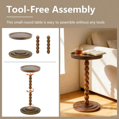 YYW Round Side Table, C Table End Tables for Sofa, Small Bedside Table Walnut