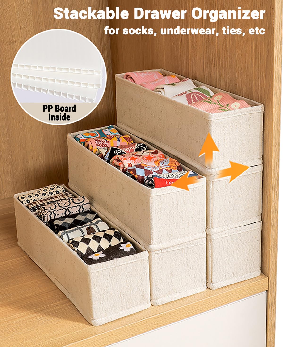MURRI&MURRDI Mini Foldable Clothes Drawer Divider 6 Pack, Fabric Underwear Drawer Organizer, Small Wardrobe Sock Box