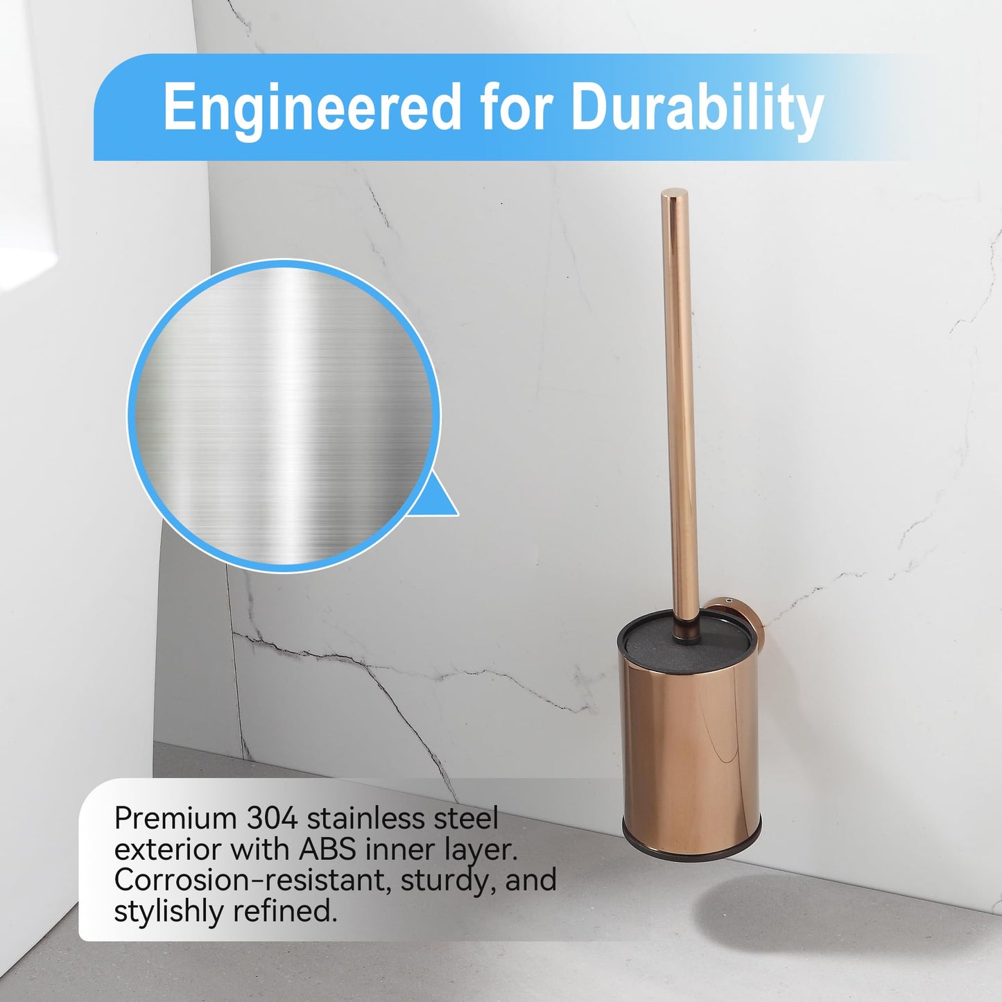 BGL 304 Stainless Steel Toilet Brush with Round Wall-Mounted Holder, Rose Gold, Rust-Resistant, Hygienic Drip Tray, for Bathroom or Hotel