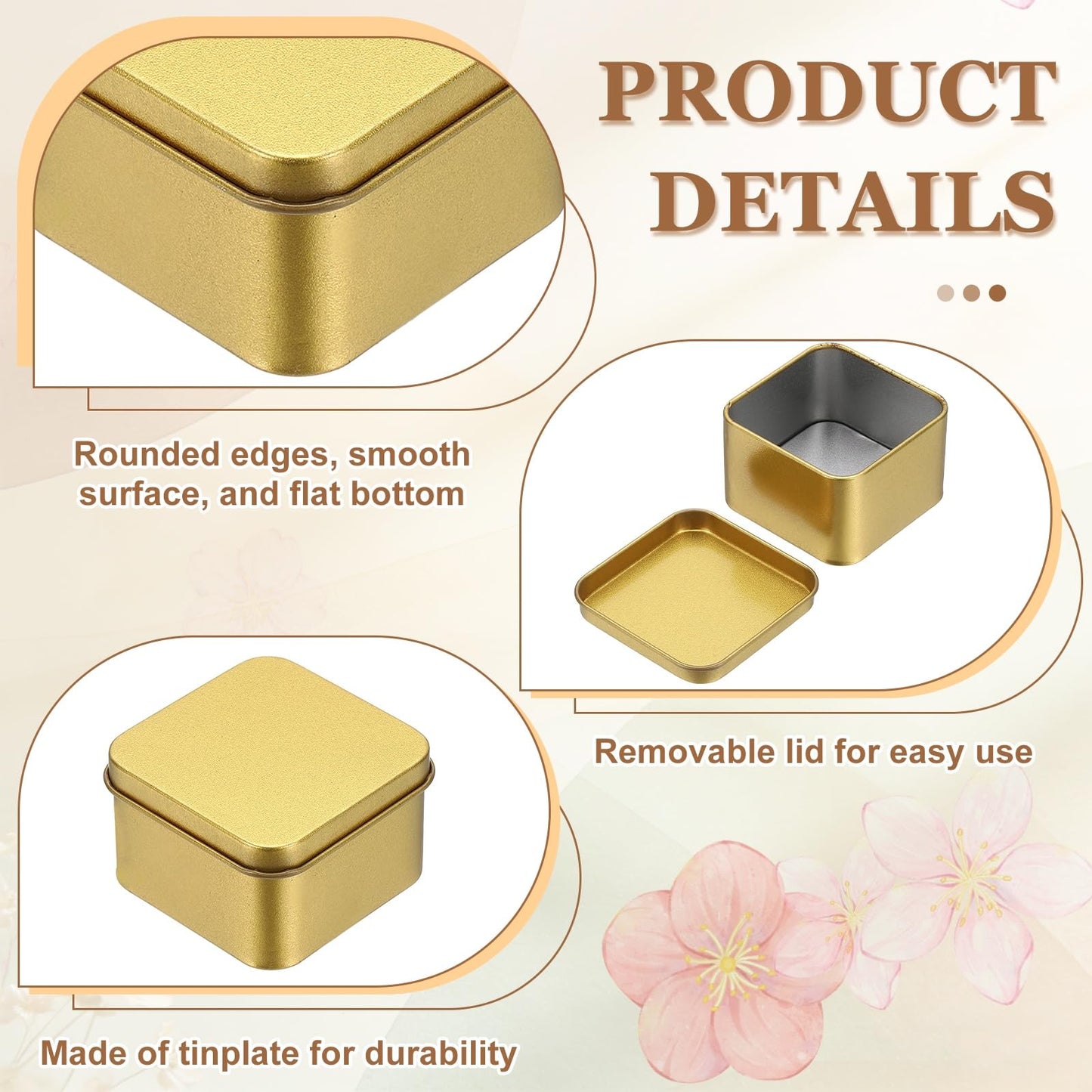 sourcing map 2Pcs Metal Tin Box, 2.4x1.5 Square Empty Tinplate Containers with Lid Portable Storage Box Candy Jars for Valentine's Day