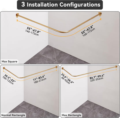 Shower Curtain Pole, L Shaped Shower Curtain Rail, Extendable Shower Curtain Rod for Bathroom, Clothing Store