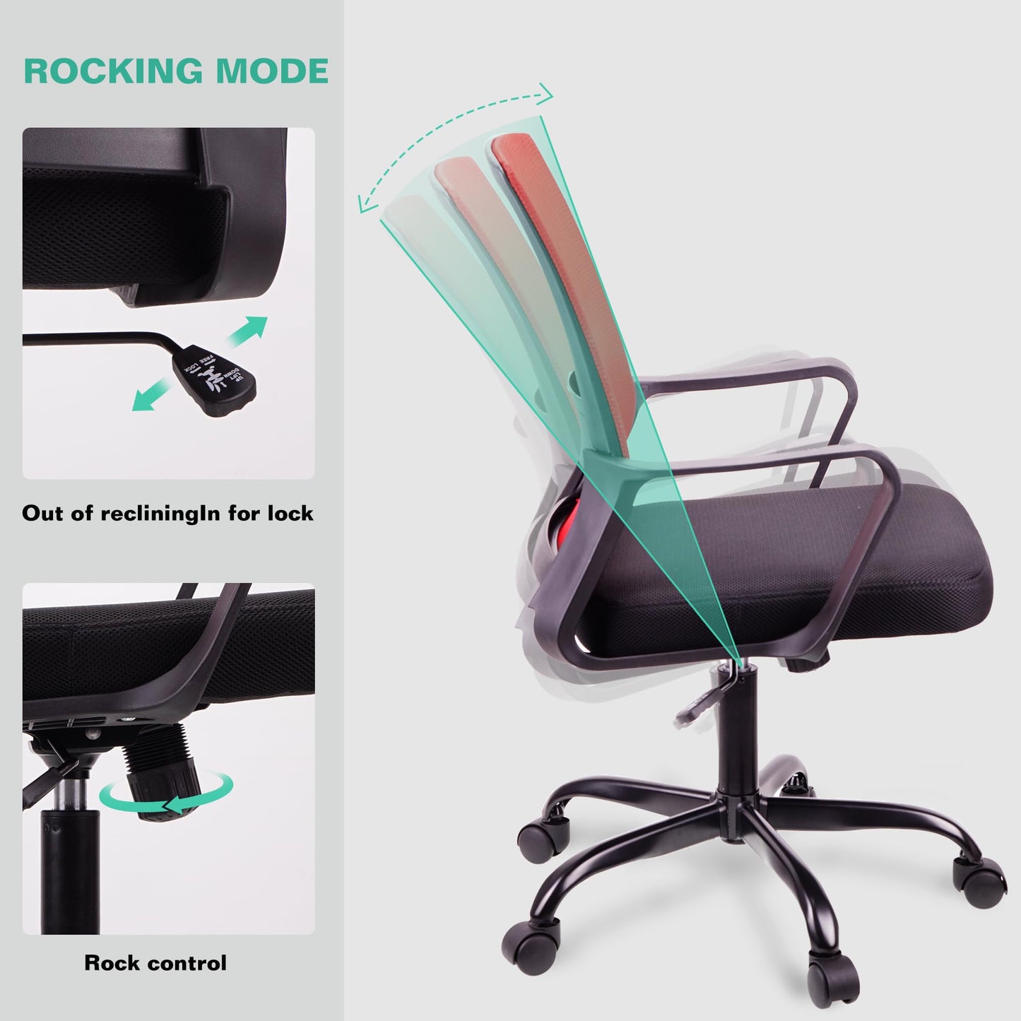T-THREE.Adjustable office chair, ergonomic mesh swivel seat, with lumbar support, height adjustment, 360° rotation, and tilt function