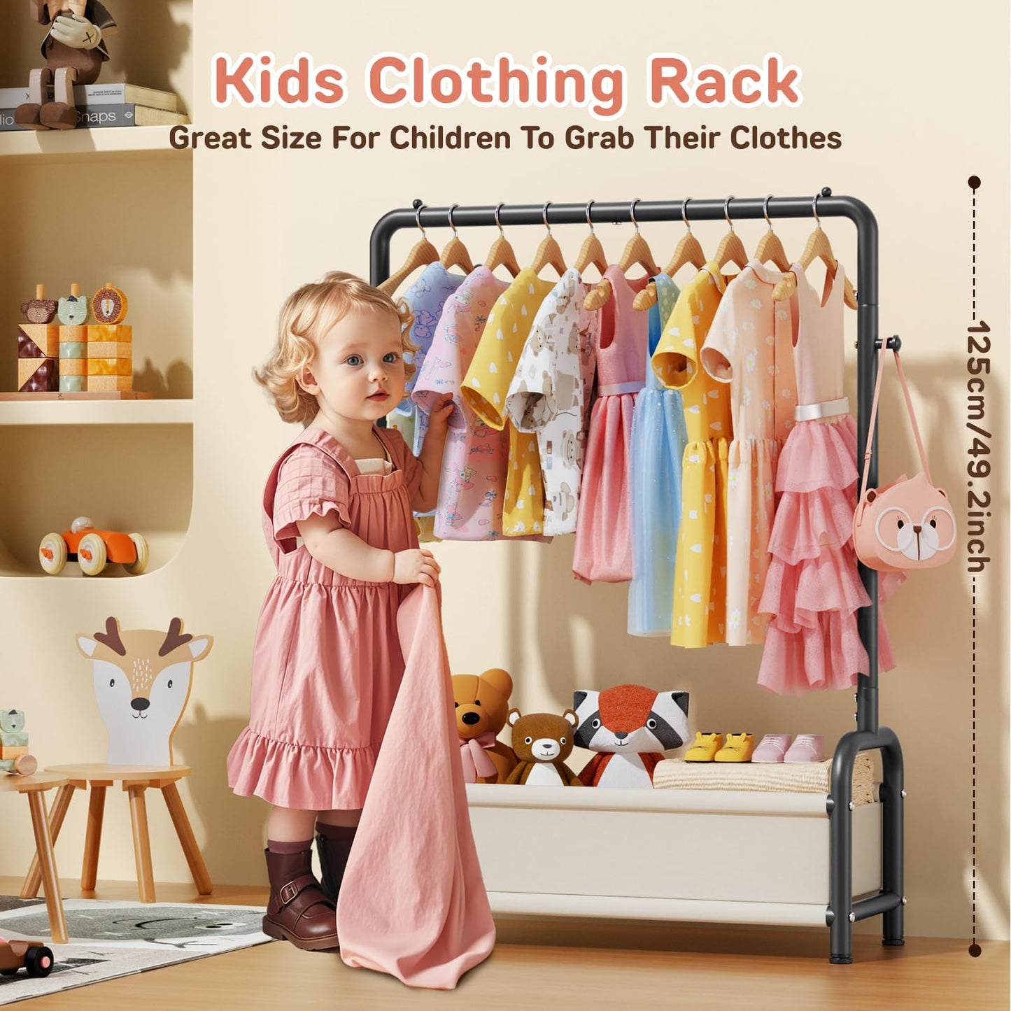 ZHKINGGS Kids Clothes Rail with Storage Shelf, Kids Dress Up Rail
