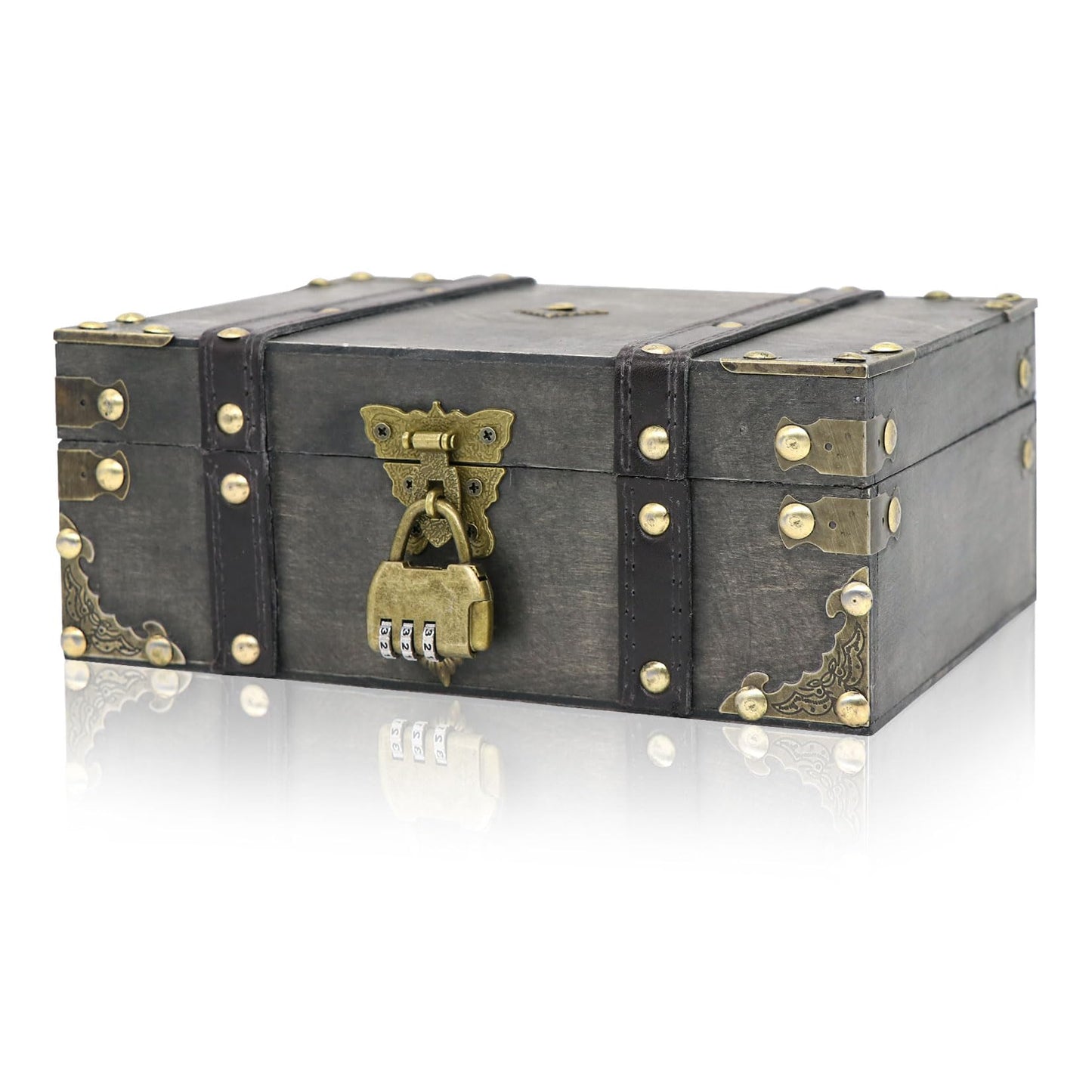 Forbabe Wooden Treasure Chest 24 x 17 x 10 cm - Vintage Treasure Chest with Lock