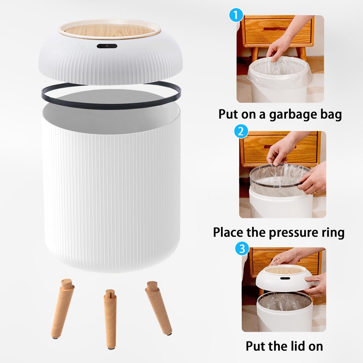 Automatic Bathroom Bin with Lid,Smart Touchless Bedroom Bin with Legs, Plastic Modern Sensor Waste Garbage Motion Trash Can for Bedroom Office Living