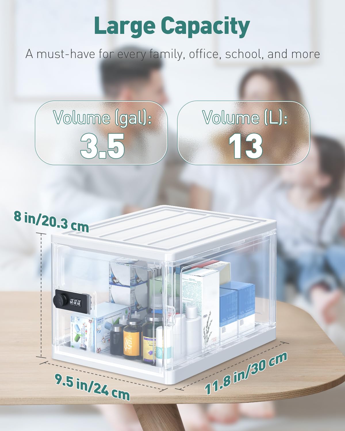 Uniclife Lockable Medicine Box with Combination Lock 13 L Large Locking Medicine Box Lockable Storage Box for Personal Items Phones Food & Snacks