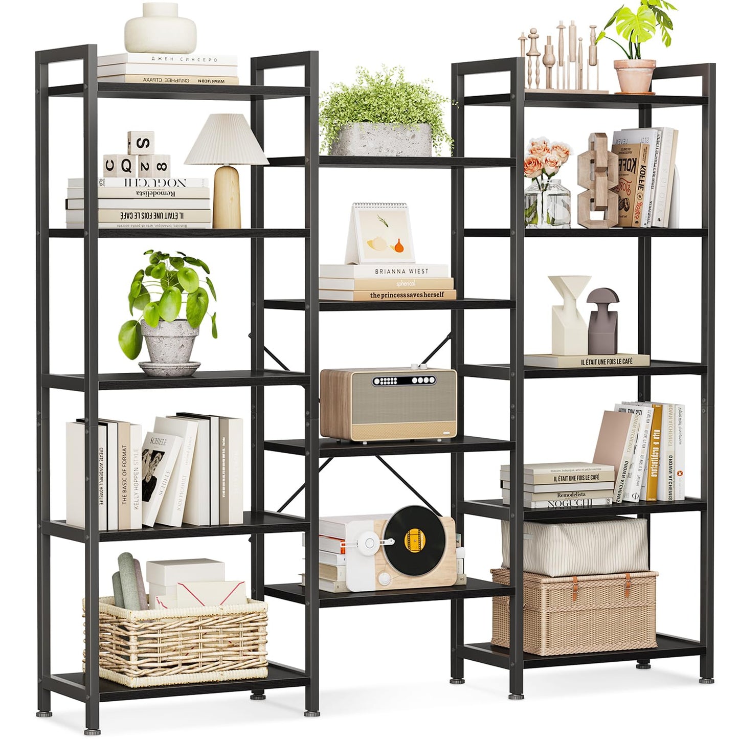 Coleshome 5-Tier Book Shelf, Industrial Bookcase, 146cmx126cm, Black