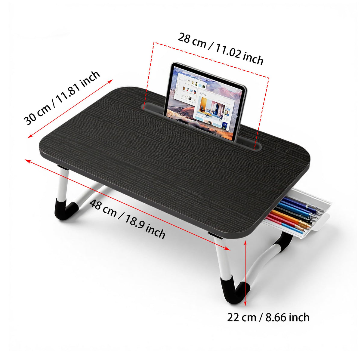 Small Lap Desk，Laptop Bed Desk 48 x30 cm for Breakfast in Bed, Work and Study, Home Office, Laptop Stand for Sofa、Couch、Bed, Small Black 48x30