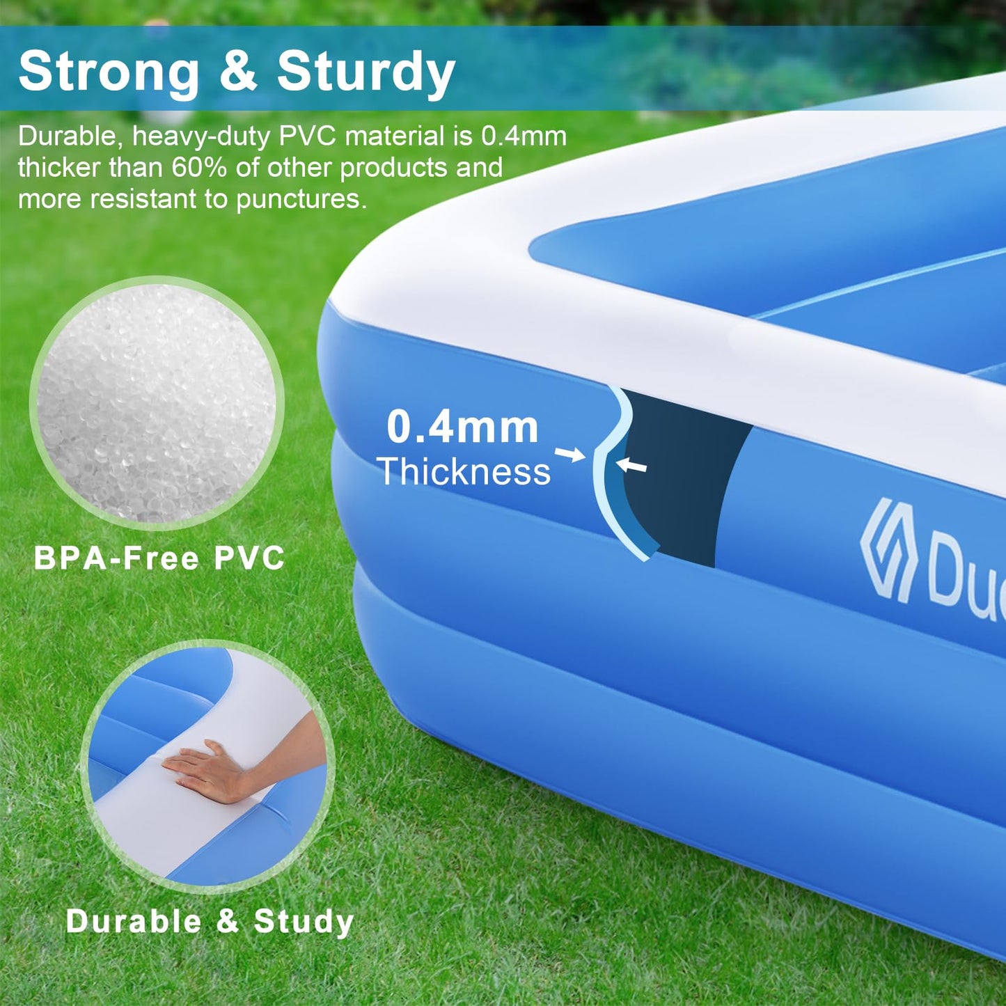 Duerer Inflatable Swimming Pools, 241cm x 142cm x 56cm Inflatable Paddling Pools for Kids Toddlers Adults, Full-Sized Family Blow up Pool Inflatable