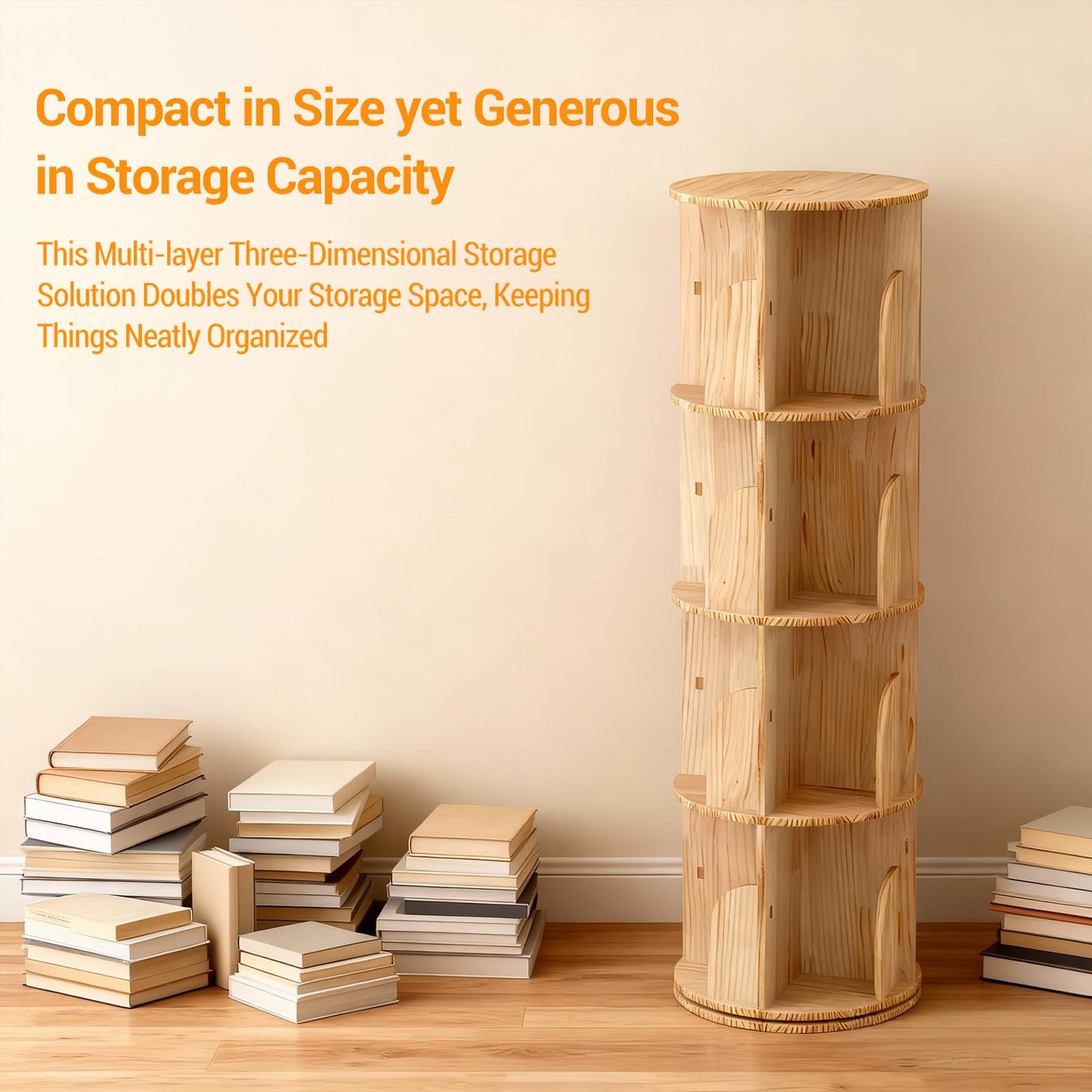 Lidzopas 360° Rotating Bookcase, Solid Wood Standing Shelf, Floor Standing Bookcase, Multifunctional Bookcase, Storage Shelf for Children, Adults