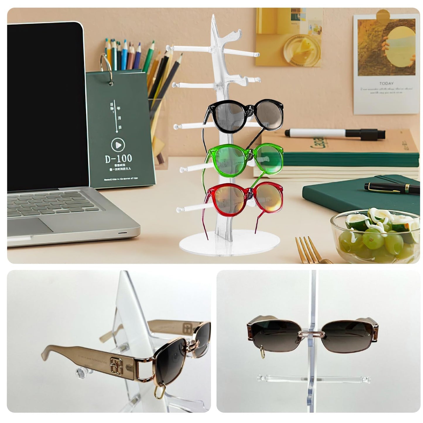 Omevett 5-Pair Plastic Sunglasses Stand - Transparent Sunglasses Holder for Multiple Pairs - Glass Cabinet Display - Eyeglasses Organizer