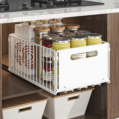 YunNasi Pull Out Cabinet Organizer Slide Out Drawer Storage Shelves Cupboard Organiser Sliding Cabinet Basket for Kitchen with Silent Slide No
