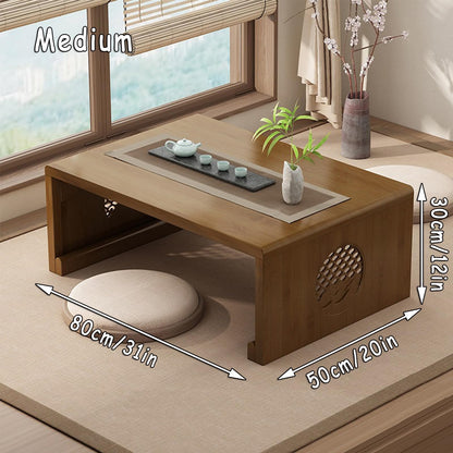 JIANCNGU Bamboo Chinese Tea Floor Table Japanese Foldable Coffee Table Altar Table For Meditation Low Portable Collapsable Tatami Table for Living