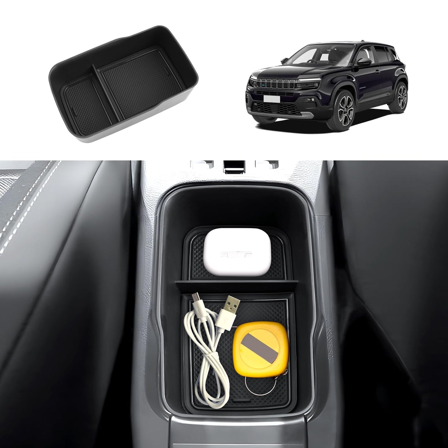 Coleya Centre Console Storage Box Compatible with Jeep Avenger 2023 2024, Jeep Avenger Accessories Armrest Organiser, Black