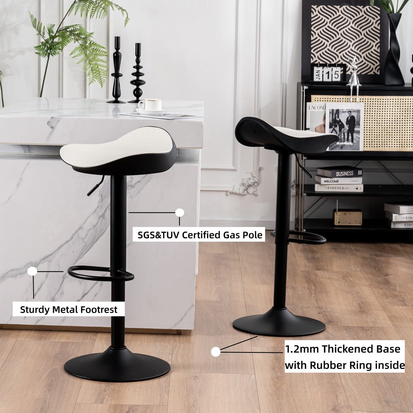 YOUNUOKE White Bar Stools Set of 2 Backless Breakfast Barstools