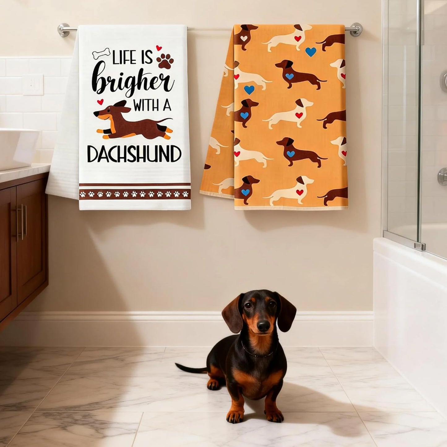 HgaftnK 4 Pack Sausage Dog Gifts Kitchen Tea Towels Set Microfibre Absorbent Dish Cloths with Cute Dachshund Gifts for Women Men Dog Lovers Home