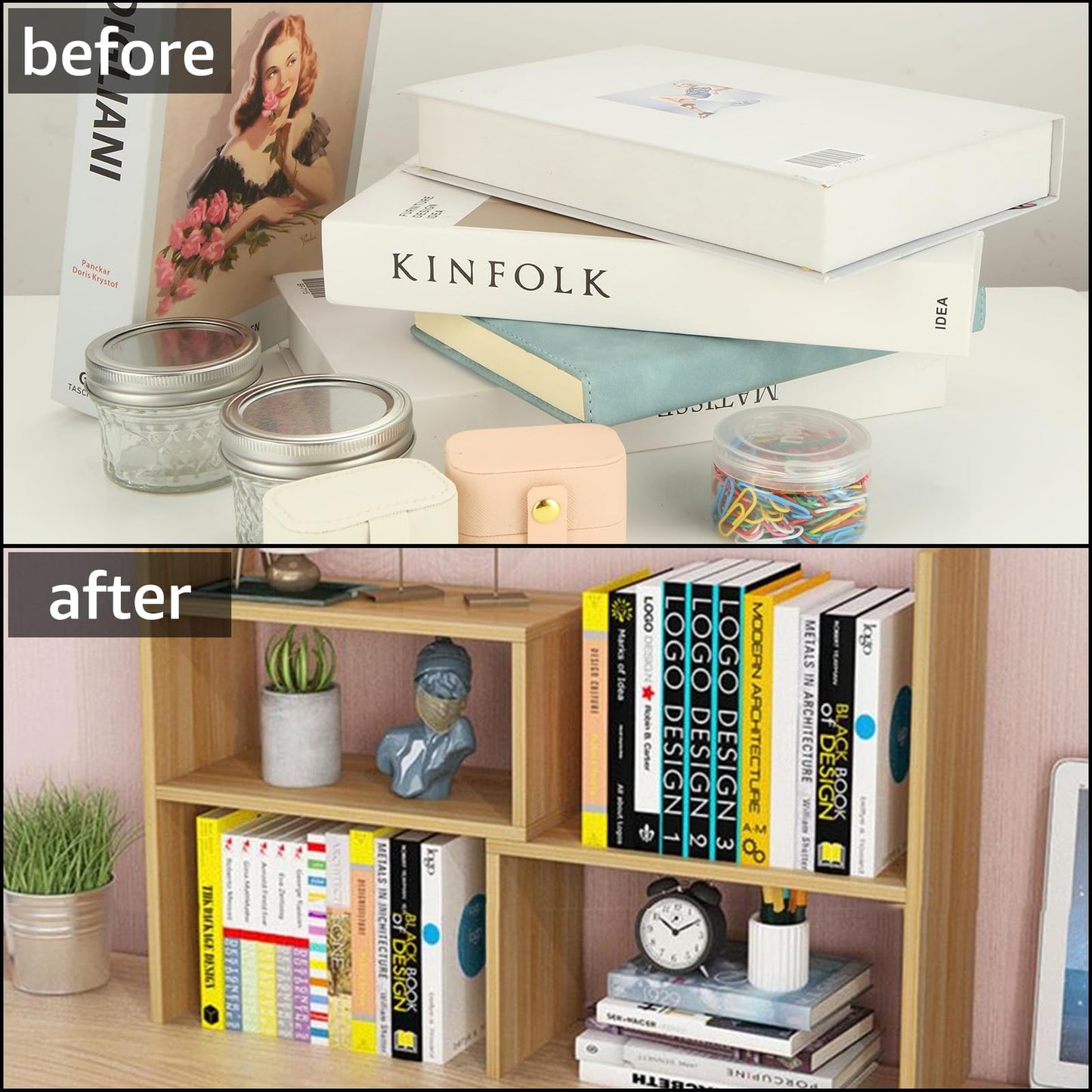 DAJAVE Desktop Bookshelf Organiser Wooden Desktop Storage Shelf Adjustable Desktops Shelf Expandable Desk Bookcase Desk Shelves Unit Desktops Display
