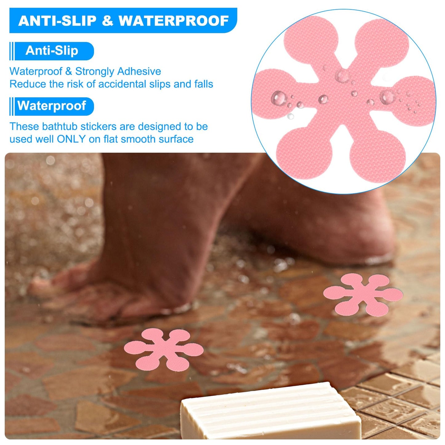 PATIKIL Bathtub Non Slip Stickers 3.15x3.15 Inch, 24 Pack Snowflake Safety Shower Floor Anti Slip Stickers with Adhesive Decals Scraper for Bath Tub
