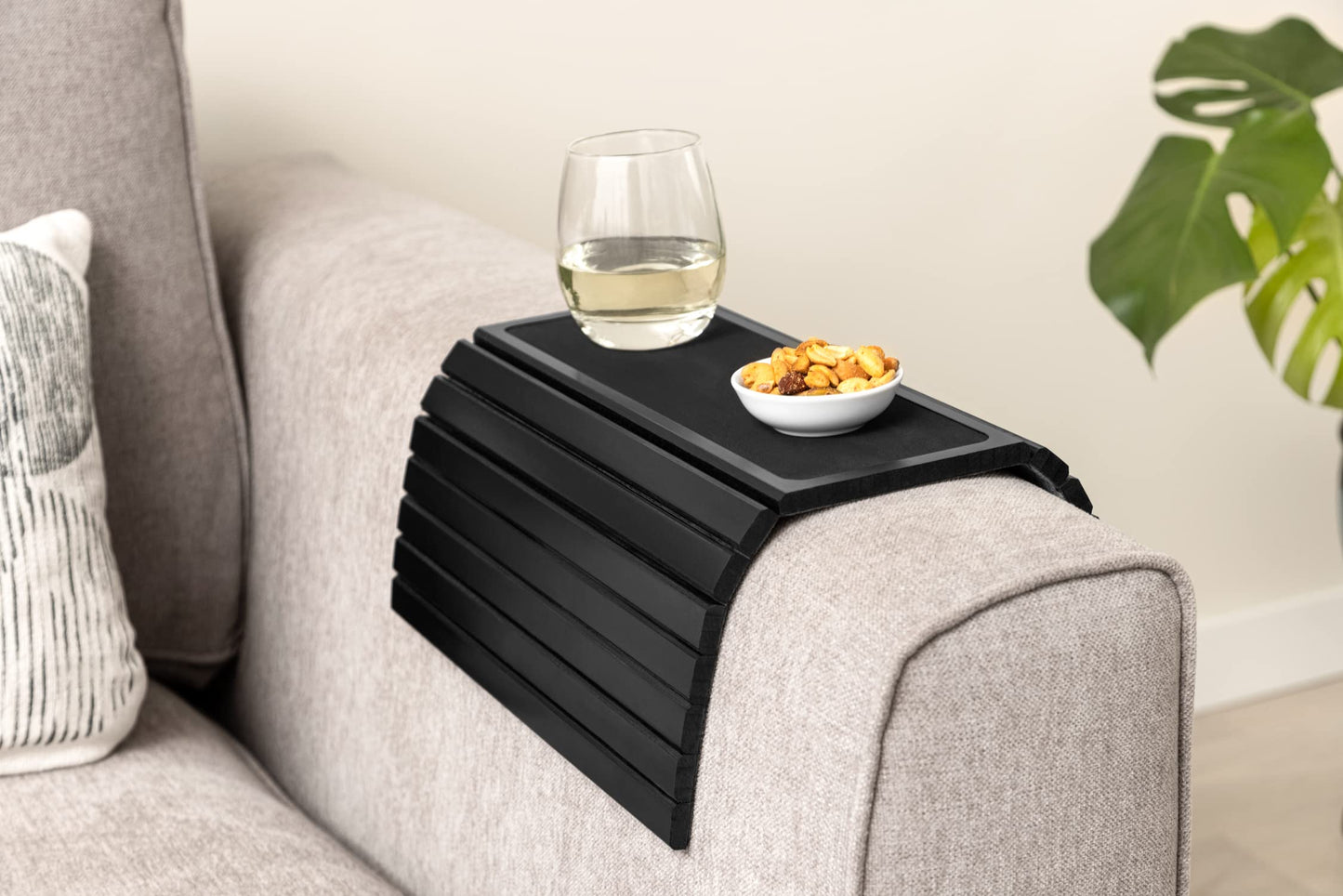 Bamboo Sofa Arm Tray – Anti-Slip, Flexible Sofa Arm Table for All Armrests – Durable Couch Tray with Elegant Design, Natural Color