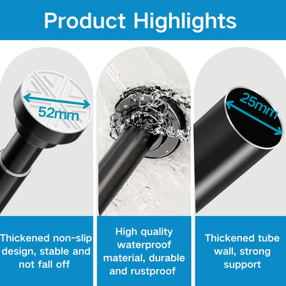 Tension Rod Curtain Poles No Drilling Shower Curtain Rail Extendable Stainless Steel Shower Curtain Pole No Drill Curtain Pole for Bathroom, Window