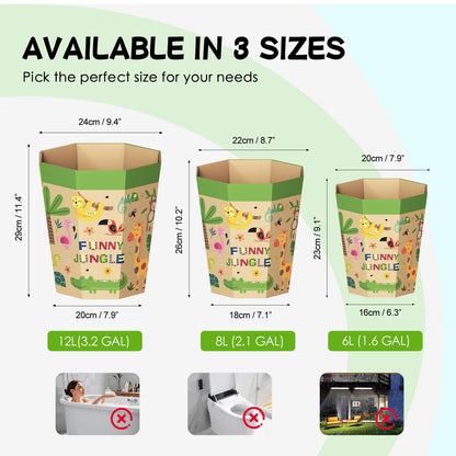6-Pack Cardboard Waste Paper Bin – Foldable, Recyclable, Plastic-Free & Reusable Trash Can for Kids - Small Rubbish Bin