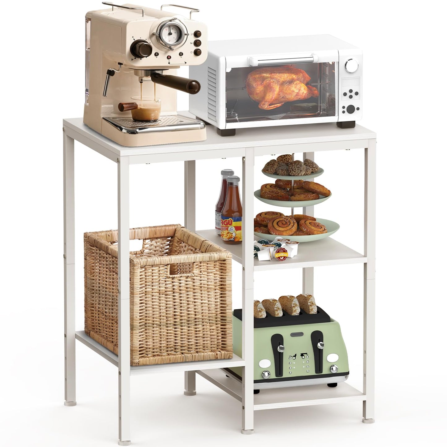 OGEMXU Kitchen Microwave Stand,4-Tier Adjustable Microwave Cart,White