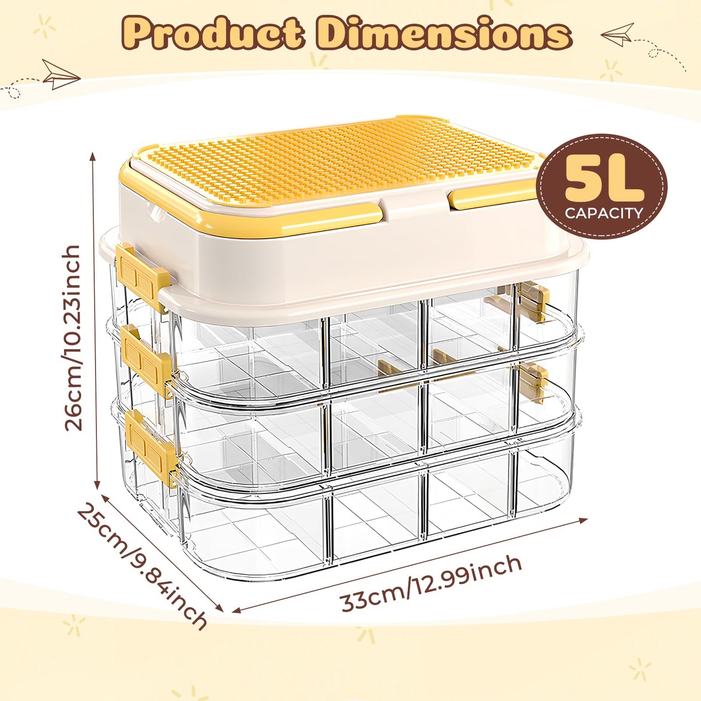 Focenat Stackable Brick Storage Box with Puzzle Compartments, 3 Tier Clear Plastic Container with Lids