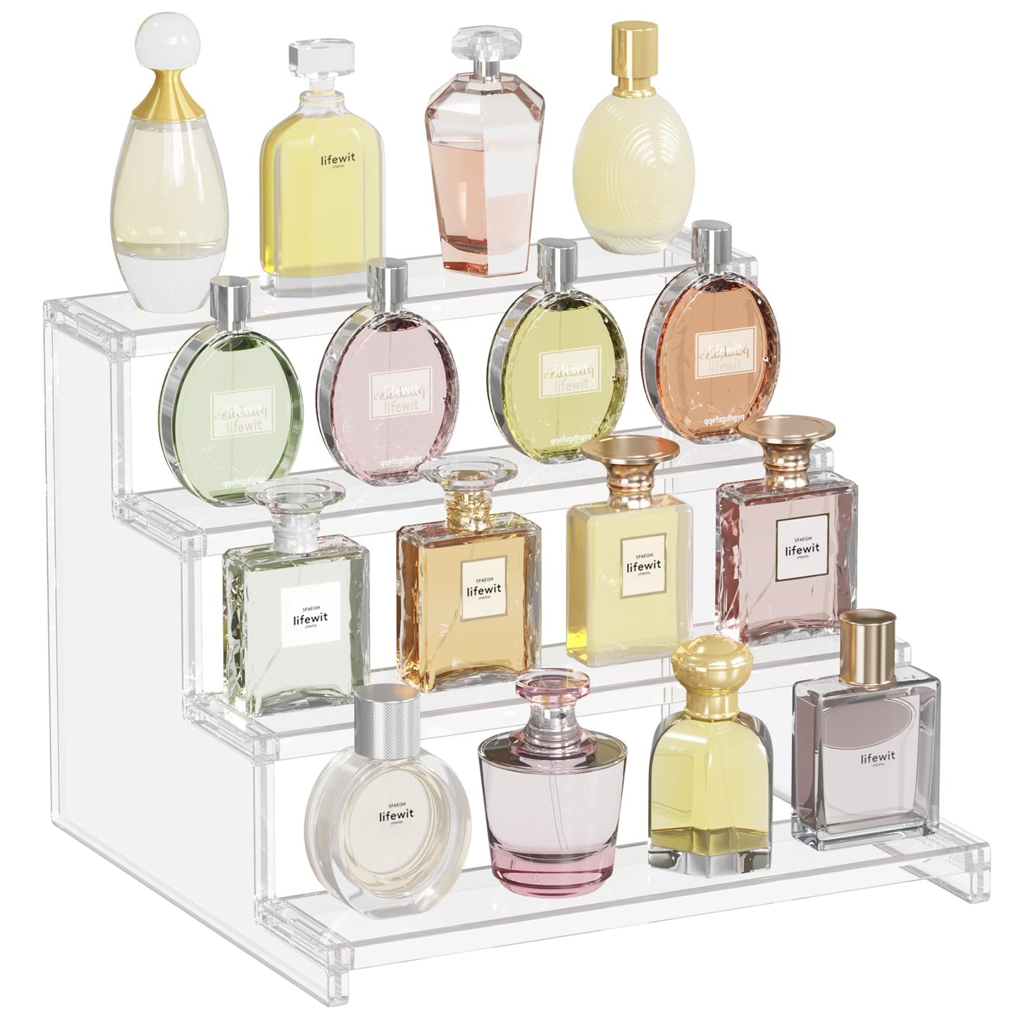 Lifewit Clear Display Stand, 12 Inch 4 Tires Perfume Display Stand Holder, Plastic Display Riser for Figures, Cupcake